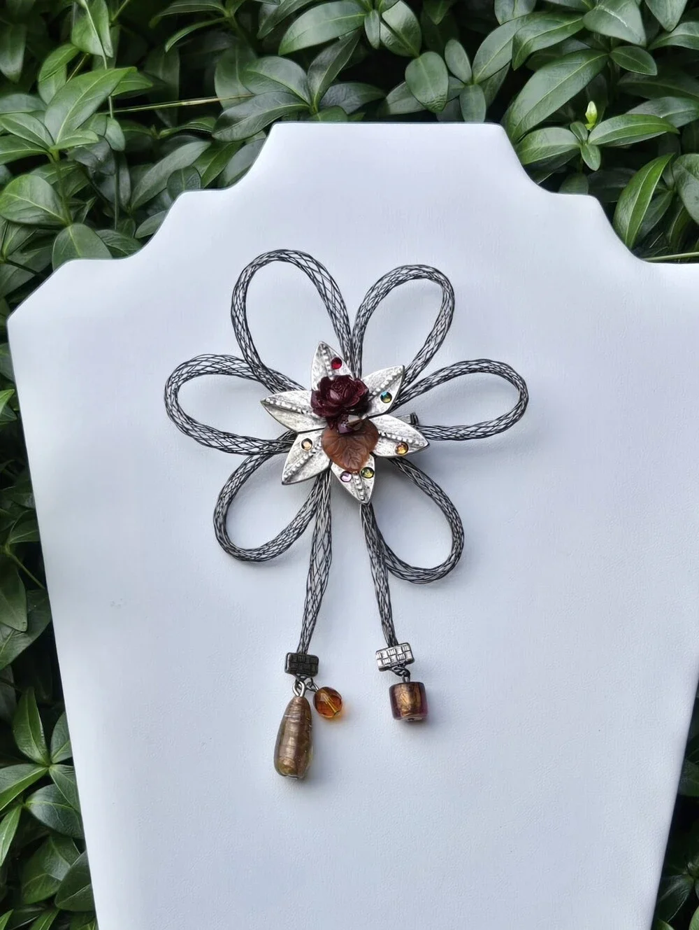 Chico's Floral Multi-Color Crystal & Silver-Tone Larg Mesh Flower Brooch